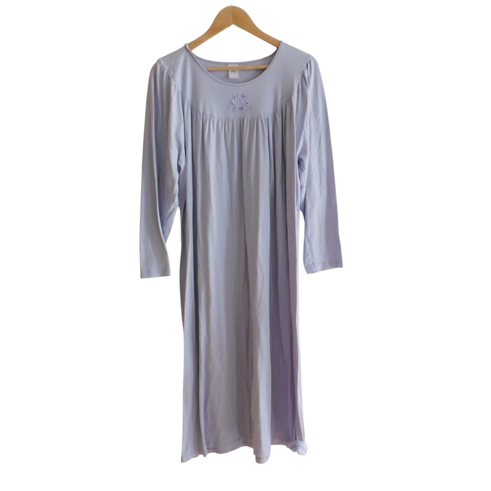 Calida Switzerland Nightgown Long Sleeve 100% Cotton Night Dress Sz Large Purple